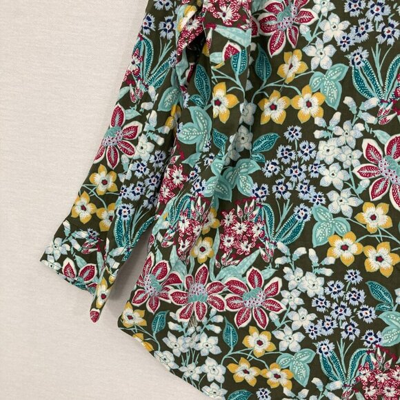 New Talbots Mirrored Garden Cotton Button Front Shirt 3X Colorful Floral Preppy - Picture 5 of 12